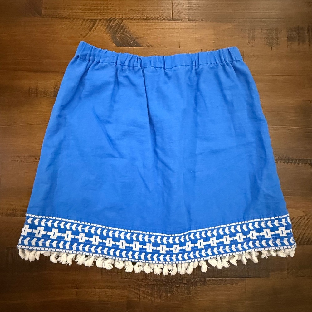 J Crew Blue Linen Skirt Women's Small Pull On Tassel Trim small - Picture 3 of 3